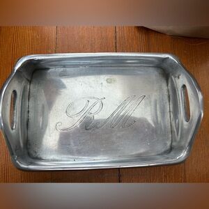 Riviera Maison Silver Metal Serving Tray RM Monogram Handles Rustic Chic